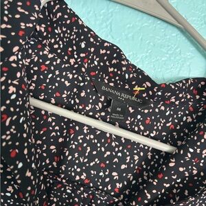 Banana Republic Black Blouse with Red and White Floral Pattern